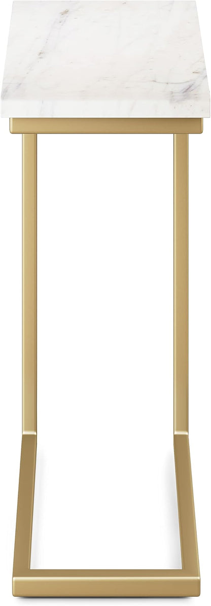 SIMPLIHOME Skyler 18-inch Wide Metal Table in White/Gold, C-Shaped Industrial-Style Side Table with Genuine Marble Top for Living Room, Bedroom, or Home Office