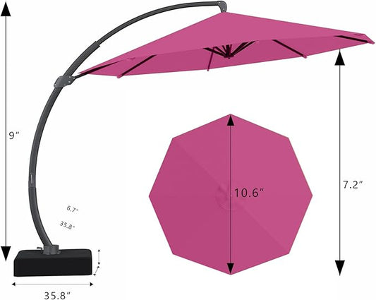 7 Piece Patio Dining Set with 11ft Patio Umbrella (Rose Pink), 7 Black Outdoor HDPE Dining Set with 6 Chairs + 1 Large Table, for Market, Pool, Garden, Backyard, Deck