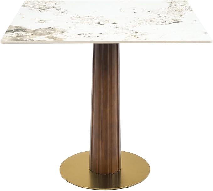 Sintered Stone Square Office Table and Chair Set - Meeting Table for Small Offices (Dark Brown Leg and Pandora Top, 1 Table and 4 Chairs)