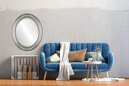 OVALCREST Oval Beveled Wall Mirror for Home Decor - Florence Style - Silver Shade - 32" x 26"