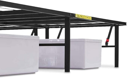 Amazon Basics Bed Frame with Storage, Foldable Metal Platform, Sturdy Steel, No Box Spring Needed, 14-inch High, Tool-Free Setup, Queen Size, Black
