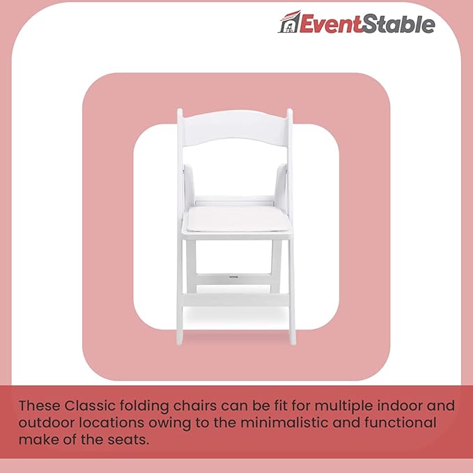 EventStable Titan PRO Resin Folding Chair - White Indoor Outdoor Lightweight Padded Folding Chair for Weddings Parties Events - 100 Pack