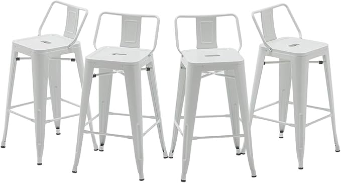HAOBO Home Modern Industrial Metal Stool [Set of 4] for Indoor/Outdoor Dining Chair (24", Low Back White)