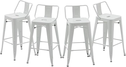 HAOBO Home Modern Industrial Metal Stool [Set of 4] for Indoor/Outdoor Dining Chair (24", Low Back White)