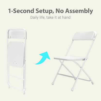 Folding Chairs10 Pack,Heavy Duty White Plastic Stackable Event Chairs for Indoor Outdoor, 350lb Capacity Portable Commercial Banquet Chairs for Wedding,Party,Office