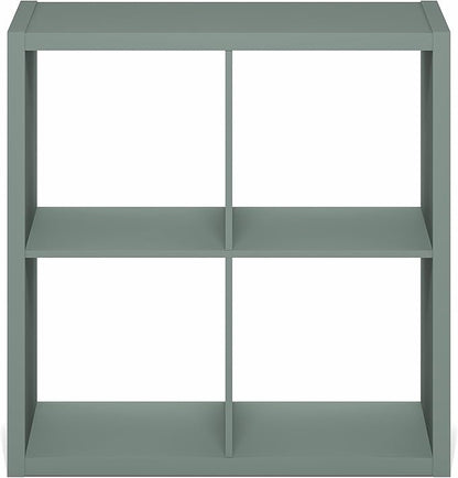 Furinno Cubicle Book Shelf, 4-Cube Thick Frame Bookshelf, Reversible Bookcase with Open Back, 14.6" x 30" x 30", for Living Room, Bedroom, Home Office, Sage Green