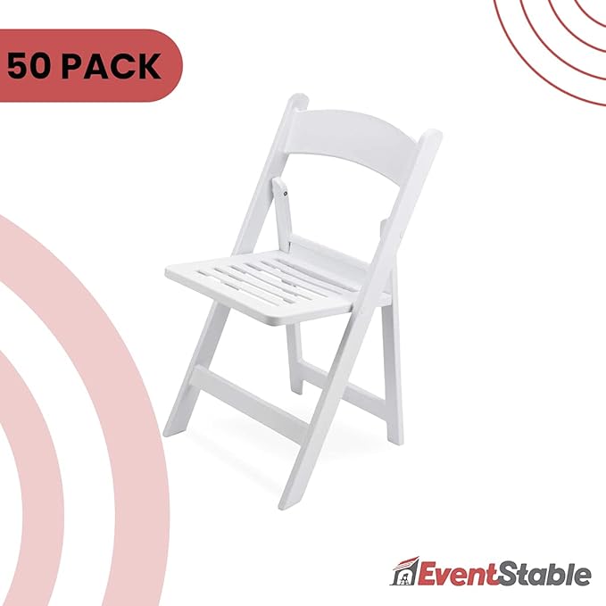 EventStable Titan PRO Resin Folding Chair - Indoor/Outdoor Lightweight Chair - Slatted Seat Folding Chair for Weddings Parties Events - 50 Pack