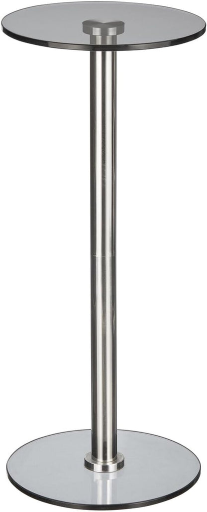 mDesign Glass Top Side/End Drink Table - Tall Modern Round Accent Metal Nightstand Furniture for Living Room, Dorm, Home Office, and Bedroom - 9" Round - Dark Smoke Gray/Chrome