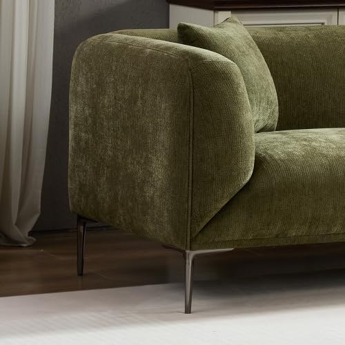 83" Mid-Century Modern Couch, Breathable Fabric Couch with Upholstered Cushions/Pillows, 3-Seat Sofas & Couches, for Living Room/Bedroom/Lobby/officee (Green)