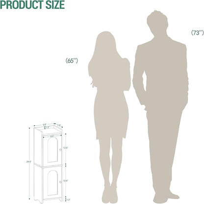 Bathroom Storage Cabinet, Corner Floor Cabinet with 2 Doors and Adjustable Shelf, Narrow Toilet Paper Cabinets, Bathroom Organizer for Small Spaces, 7.9" D x 9.8" W x 29.5" H Greige