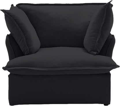 JACH Modern Comfy Couch Chair with Thick Cushion, Couch Single Accent Chair Deep Seat Sofa Couches, Hemp Velvet Sofas Furniture for Small Spaces Living Room Bedroom Office Apartment (Black)