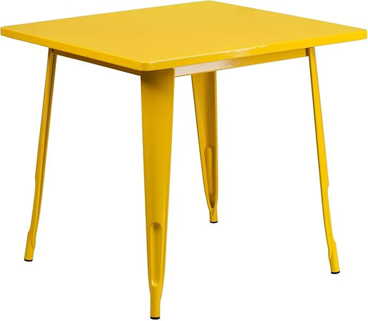 Flash Furniture Felix Commercial Grade 31.5" Square Yellow Metal Indoor-Outdoor Table