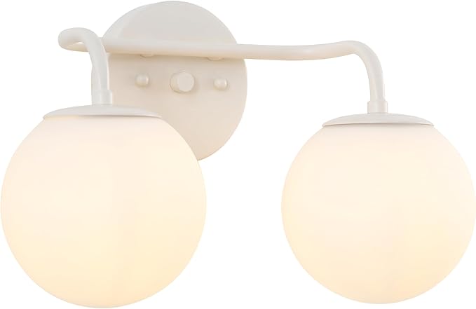 JONATHAN Y JYL3535C Louis Parisian Globe 15" 2-Light Metal/Frosted Glass Modern Contemporary LED Vanity Light Midcentury, Glam, Transitional, Bathroom, Powder Room, Dressing Room, Bedroom, Almond