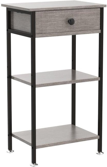 VECELO Tall End Side Table,Nightstand with Adjustable Shelf and Bin Drawer for Living Room/Bedroom/Entryway Small Spaces