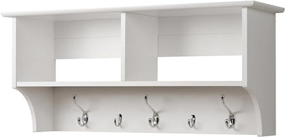 Prepac 36" Contemporary Wall Mounted Coat Rack, Coat Hooks Wall Mount with 2 Shelves, Ideal for Hallway or Entryway Storage Solution, 11.5"D x 36"W x 16.5"H, White