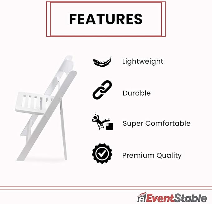 EventStable Titan PRO Resin Folding Chair - Slatted Seat Folding Chair for Weddings Parties Events - Indoor/Outdoor Lightweight Foldable Chair - 100 Pack