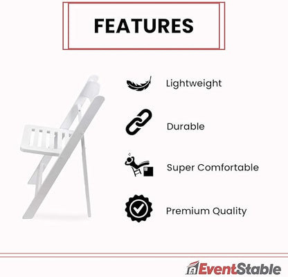 EventStable Titan PRO Resin Folding Chair - Slatted Seat Folding Chair for Weddings Parties Events - Indoor/Outdoor Lightweight Foldable Chair - 100 Pack