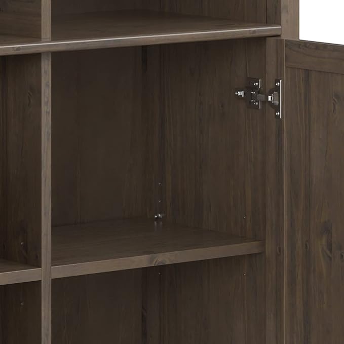 SIMPLIHOME Lev SOLID WOOD 39 Inch Wide Contemporary Medium Storage Cabinet in Smoky Brown, For the Living Room, Entryway and Family Room