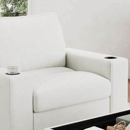 Christopher Knight Home Zoe Oversized Chaise Lounge Chair Indoor with Cup Holders & USB Charging Port, Corduroy Upholstered Sofa Bed + Ottoman with Storage, Comfy Deep Seat Sleeper Sofa Chair, Beige