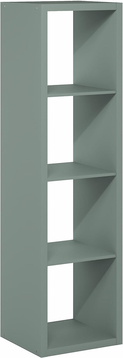 Furinno Cubicle Book Shelf, 4-Cube Vertical Thick Frame Bookshelf, Horizontally & Vertically Reversible Bookcase with Open Back, 14.6" x 15.9" x 58", for Living Room, Bedroom, Home Office, Sage Green