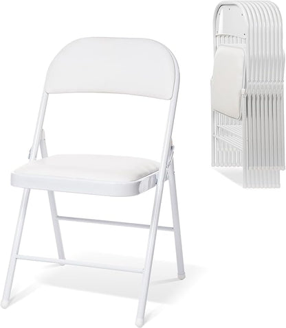 80 Pack Folding Chairs with Padded Seats, Padded Folding Chair with Steel Frame for Events Home Office, Pu Leather Folding Chair White