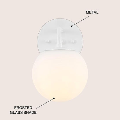 JONATHAN Y JYL3534D Louis Parisian Globe 5.75" 1-Light Metal/Frosted Glass Modern Contemporary LED Vanity Light Midcentury, Glam, Transitional, Bathroom, Powder Room, Dressing Room, Bedroom, White