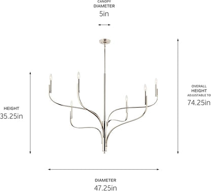 KICHLER Livadia 6-Light Chandelier, Soft Modern-Light in Polished Nickel, for Foyer, Great Room, or Vaulted Dining or Bedroom (33.25" x 47.25"), 52674PN