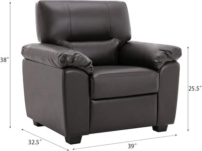 Morden Fort Faux Leather Chairs Set of 2, Modern Luxury Leather Sofa Chair Easy Clean Skin-Friendly Leather Accent Armchairs for Living Room Apartment Office Lounge Comfy Reading Chairs, Chocolate