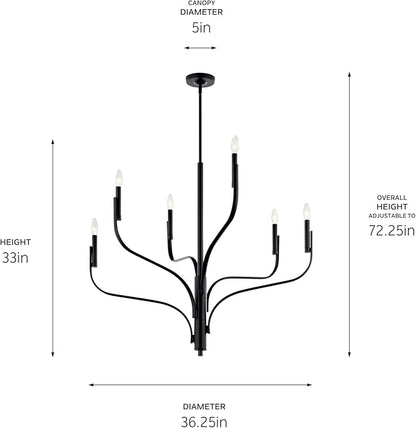KICHLER Livadia 6-Light Chandelier, Soft Modern-Light in Black, for Foyer, Great Room, or Vaulted Dining or Bedroom (33" x 36.25"), 52673BK