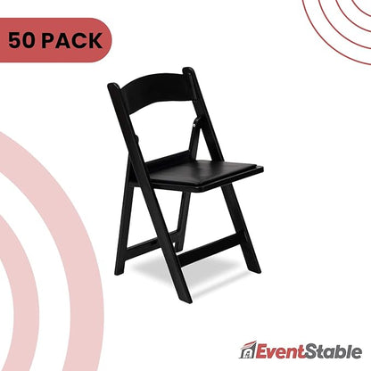 EventStable Titan PRO Resin Folding Chair - Black Indoor/Outdoor Lightweight Padded Chair for Weddings, Parties, Events - 50 Pack