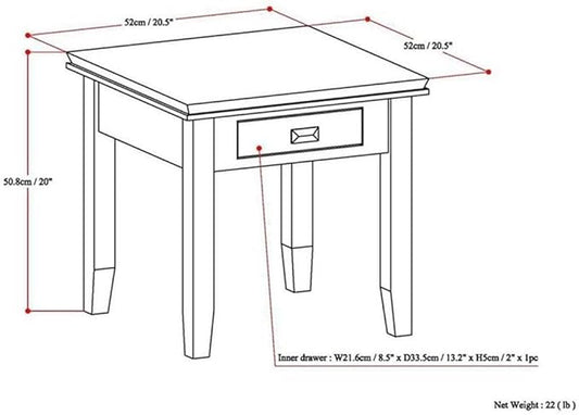 SIMPLIHOME Artisan SOLID WOOD 21 inch Wide Square Transitional End Side Table in Black for the Living Room and Bedroom