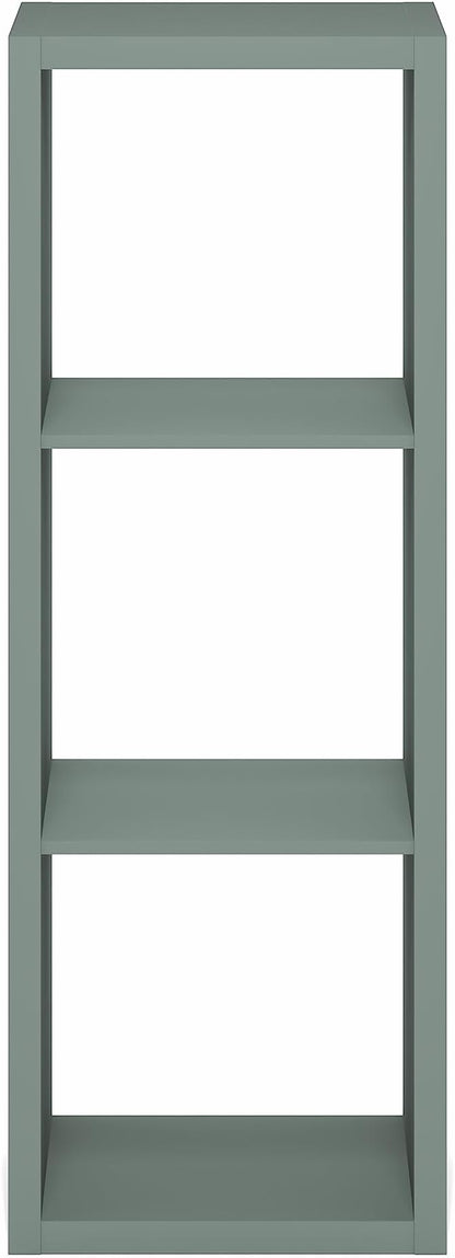 Furinno Cubicle Book Shelf, 3-Cube Thick Frame Bookshelf, Horizontally & Vertically Reversible Bookcase with Open Back, 14.6" x 15.9" x 44", for Living Room, Bedroom, Home Office, Sage Green