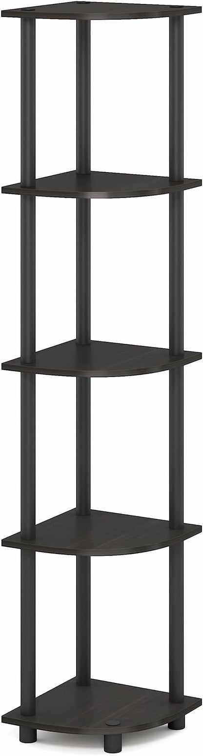 Furinno Turn-N-Tube Corner Shelf, 5-Tier Corner Bookshelf, Open Storage Shelves, for Organization and Storage, Living Room, Home Office, Garage, Bedroom, Black Espresso