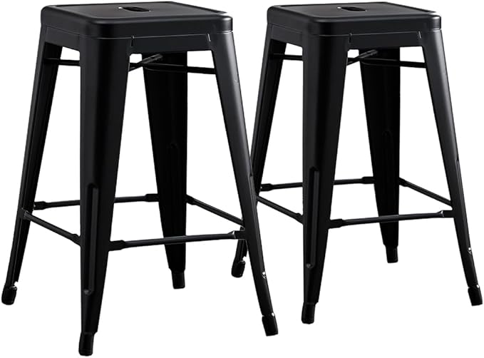 AC Pacific 24” Metal Backless Barstool Set of 2 – Country Rustic Style, Lightweight & Sturdy Build, Easy Assembly – Matte Black Finish