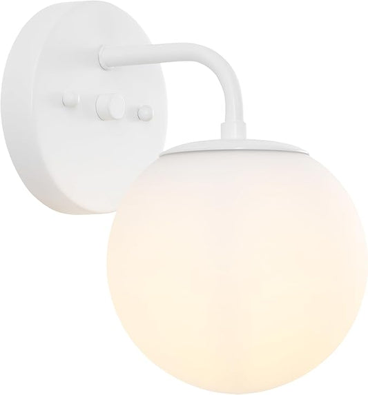 JONATHAN Y JYL3534D Louis Parisian Globe 5.75" 1-Light Metal/Frosted Glass Modern Contemporary LED Vanity Light Midcentury, Glam, Transitional, Bathroom, Powder Room, Dressing Room, Bedroom, White