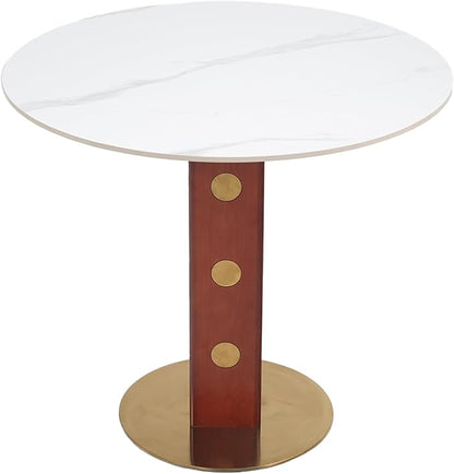 Sintered Stone Office Table and Chair Set - 33.5" Round Table for Small Offices (Red Leg and White Top, 1 Table and 4 Chairs)