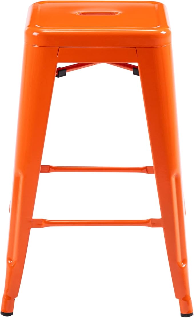 Vogue Furniture Direct 24" High Bar Stools Backless Orange Metal Barstools Indoor-Outdoor Counter Height Stools with Square Seat, Set of 4