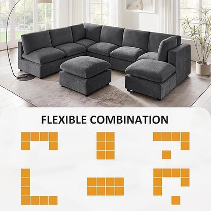VANOMi Modular Sectional Sofa Convertible Sofa Couch with Ottoman Sectional Sofas for Living Room Small Apartments Gary