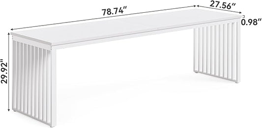 LITTLE TREE Two Person Desk, 78.74" Extra Long Computer Desk for 2 People, White Wooden Double Study Desk with Heavy Duty Metal Legs, Large Business Workstation for Home Office