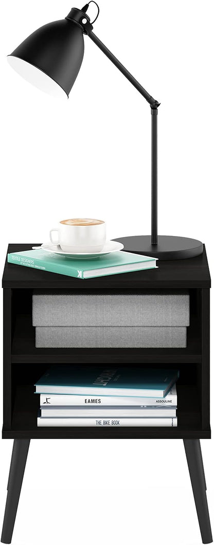 Furinno Claude Side Table, 2-Tier Square End Table with Wooden Legs, Open Shelf Night Stand, Bedside Table, for Living Room, Bedroom, Espresso