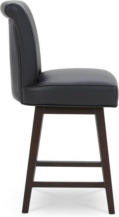 CHITA 26 Inch Counter Height Swivel Bar Stools Set of 2, FSC Certified Modern Upholstered Faux Leather Swivel Barstool Chair with Back, Black
