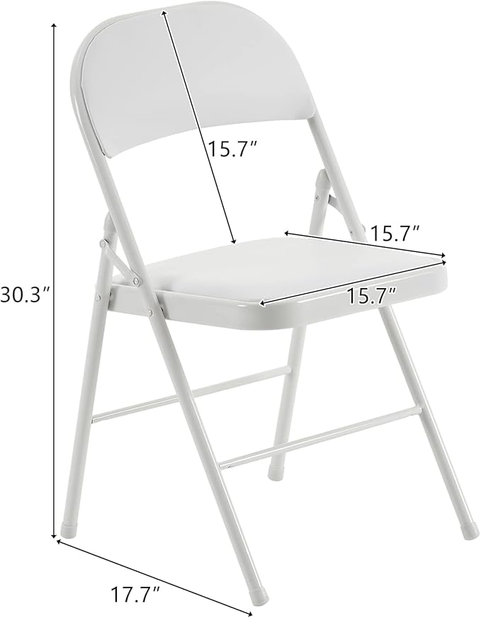 8 Pack White Folding Chairs with Padded Seats, Portable Stackable Foldable Chairs for Indoor and Outdoor, Commercial Seat with Metal Frame for Events Office Wedding Party, 330lbs Capacity