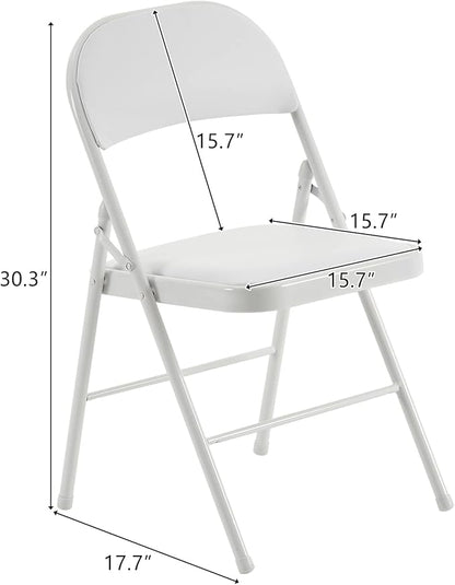 8 Pack White Folding Chairs with Padded Seats, Portable Stackable Foldable Chairs for Indoor and Outdoor, Commercial Seat with Metal Frame for Events Office Wedding Party, 330lbs Capacity