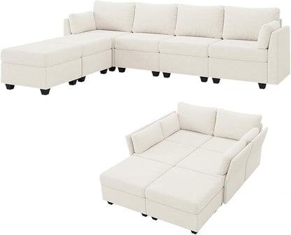 114.17" Modular Sectional Sofa, 6 Seat Sectional Couches with Storage, Memory Foam, Convertible Modular Couch for Living Room, U Shaped Comfy Modular Sofa with Chaise, Beige
