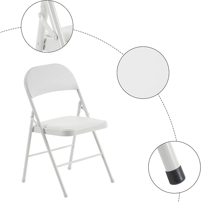 12 Pack White Folding Chairs with Padded Seats, Portable Stackable Foldable Chairs for Indoor and Outdoor, Commercial Seat with Metal Frame for Events Office Wedding Party, 330lbs Capacity