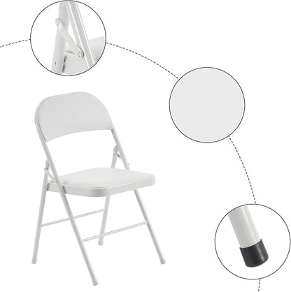 4PCS Elegant Folding Metal Chairs with Padded Seats,Potable Iron & PVC Durable Chairs for Convention & Exhibition Easy to take fit for Any Occasions 330lbs Capacity (White, 4 PCS)