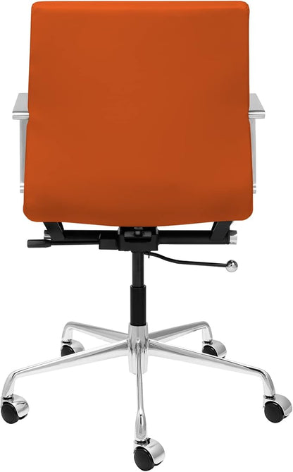Laura Davidson Furniture SOHO II Ribbed Office Chair - Mid Back Desk Chair, Ergonomically Designed with Arm Rest & Swivel, Made of Faux Leather, Orange, Computer Chair
