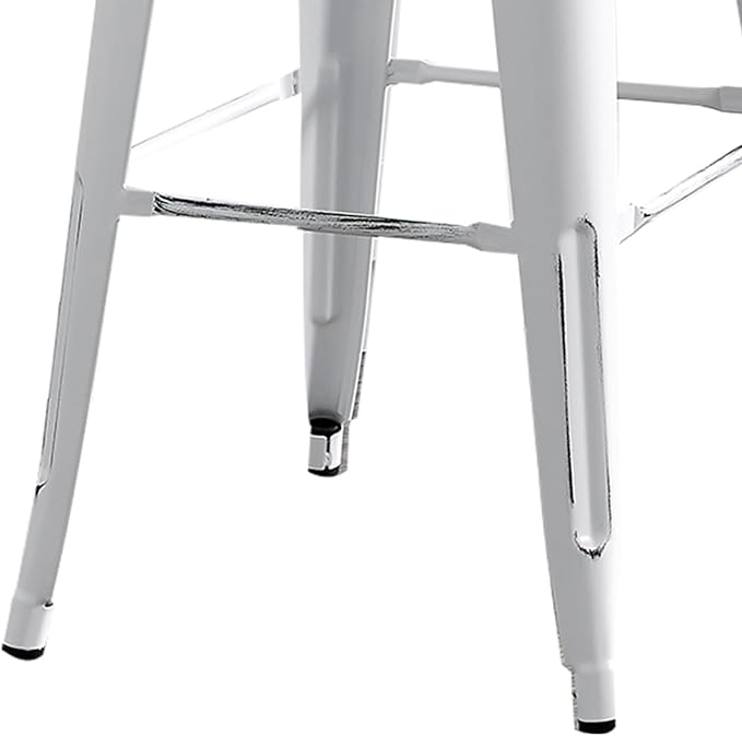 AC Pacific 30” Metal Barstool Set of 2 – Country Rustic Style with Low Back, Lightweight & Sturdy Build, Easy Assembly – Distressed White