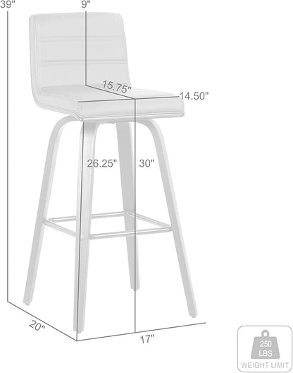 Vienna 30" Swivel Bar Stool in Walnut Wood Finish with Gray Faux Leather - Set of 3