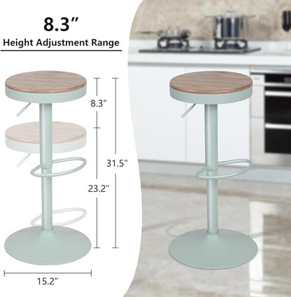 Kidol & Shellder Bar Stools Set of 4 Round Adjustable Swivel Barstools Modern Backless Bar Chairs Wooden Seat Counter Height Stools Armless for Kitchen Island, Cafe, Dining Room (Mint Green)